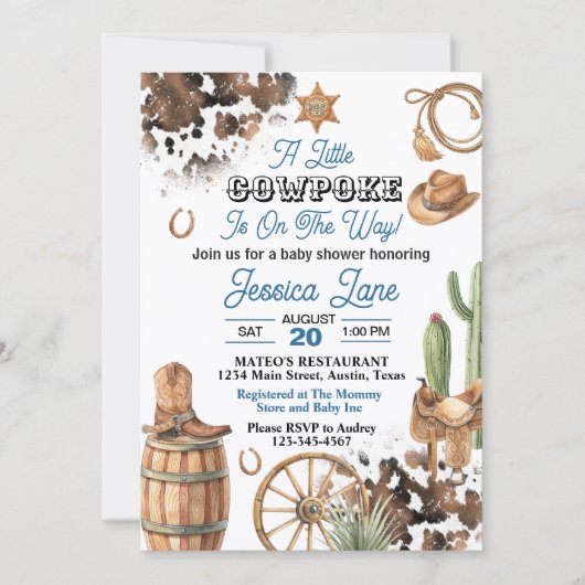 Western Theme Boy Baby Shower 招待状 (正面)