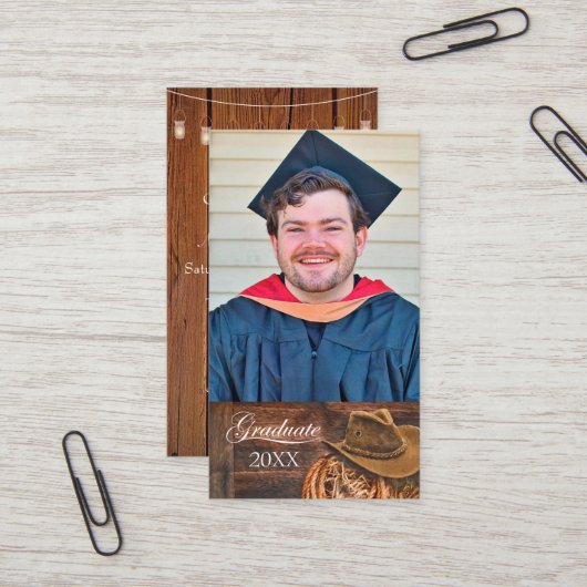 Western theme Hat and Lasso Grad Party Invitation 名刺 (正面/裏面インサイチュ)