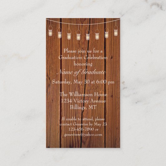 Western theme Hat and Lasso Grad Party Invitation 名刺 (裏面)