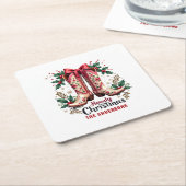 Western Theme Howdy Christmas Cowgirl Boots スクエアペーパーコースター (アングル)