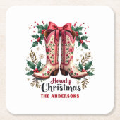 Western Theme Howdy Christmas Cowgirl Boots スクエアペーパーコースター (正面)