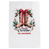 Western Theme Howdy Christmas Cowgirl Boots ミディアムペーパーバッグ (裏面)