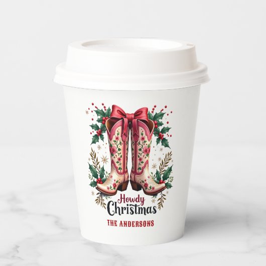 Western Theme Howdy Christmas Cowgirl Boots 紙コップ (正面)