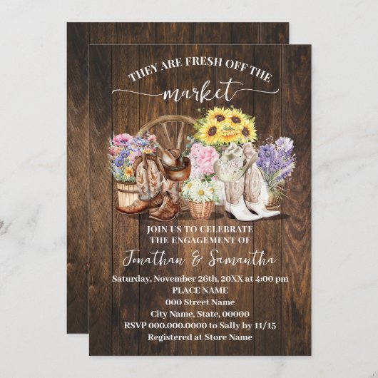 Western They're Fresh Off the Market Engagement 招待状 (正面/裏面)