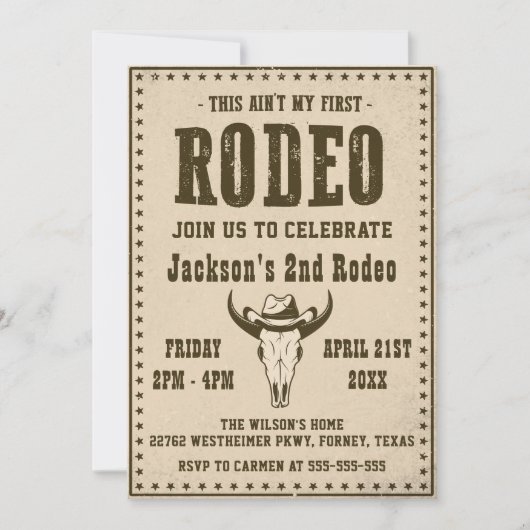 Western This Ain't My First Rodeo 2nd Birthday 招待状 (正面)