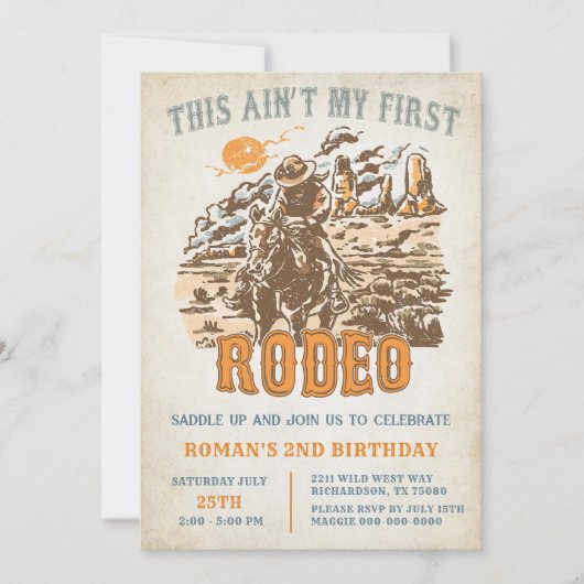 Western This Ain't My First Rodeo 2nd Birthday 招待状 (正面)