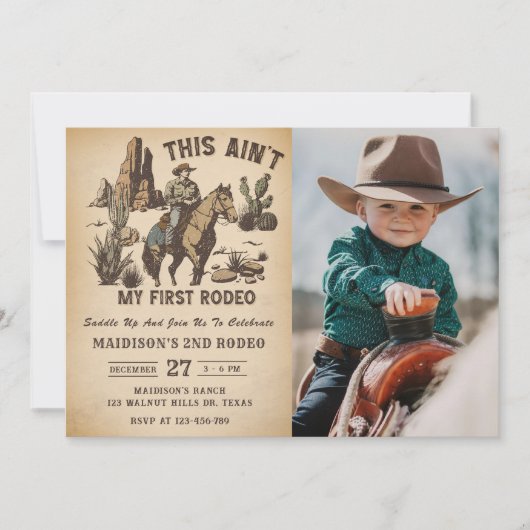 Western This Ain't My First Rodeo 2nd Birthday 招待状 (正面)