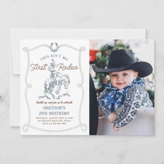 Western This Ain't My First Rodeo 2nd Birthday 招待状 (正面)