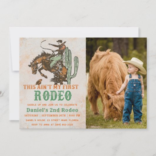 Western This Ain't My First Rodeo 2nd Birthday 招待状 (正面)
