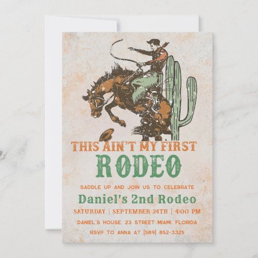 Western This Ain't My First Rodeo 2nd Birthday 招待状 (正面)