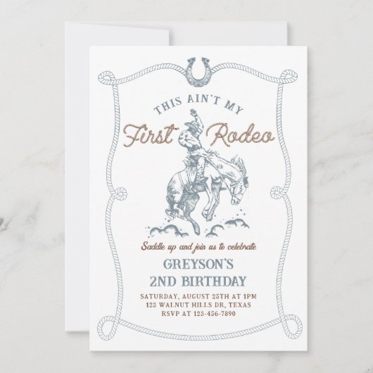 Western This Ain't My First Rodeo 2nd Birthday 招待状 (正面)