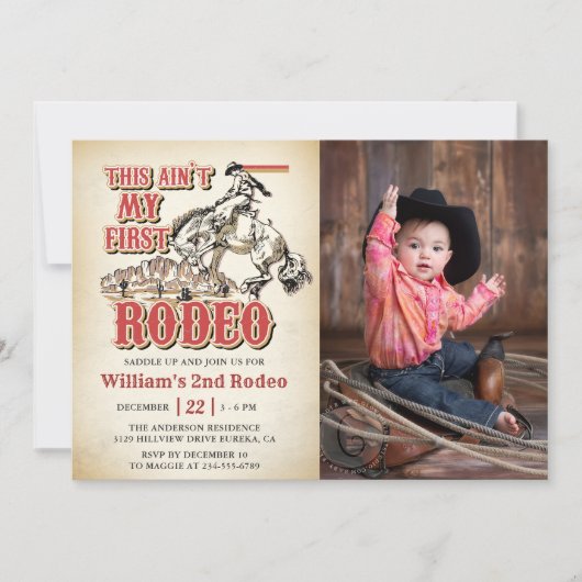 Western This Ain't My First Rodeo 2nd Birthday 招待状 (正面)