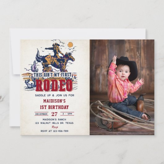 Western This Ain't My First Rodeo 2nd Birthday 招待状 (正面)