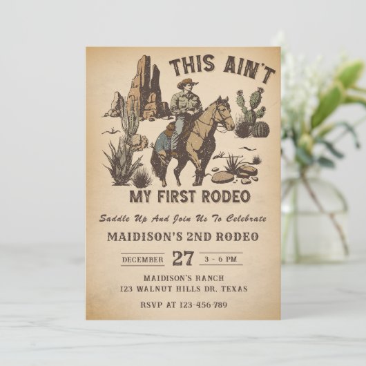 Western This Ain't My First Rodeo 2nd Birthday 招待状 (スタンド正面)