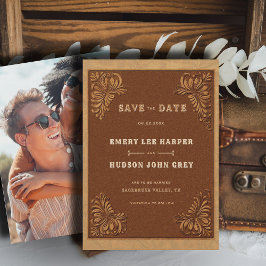 Western Tooled Leather Rustic Photo Wedding セーブザデート