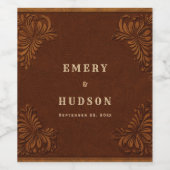 Western Tooled Rustic Terracotta Copper Wedding ワインラベル (シングルラベル)