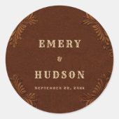Western Tooled Rustic Terracotta Cream Wedding ラウンドシール (正面)