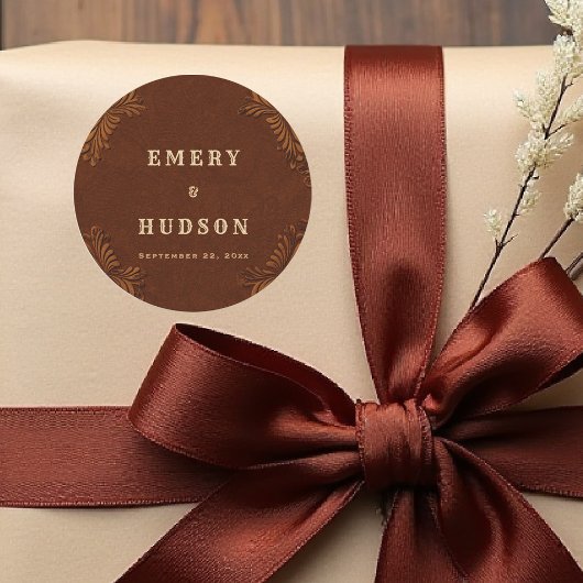 Western Tooled Rustic Terracotta Cream Wedding ラウンドシール