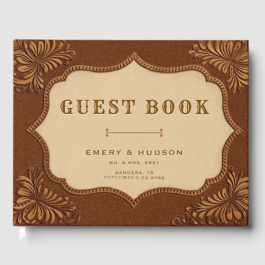 Western Tooled Rustic Terracotta Elegant Wedding ゲストブック (正面)