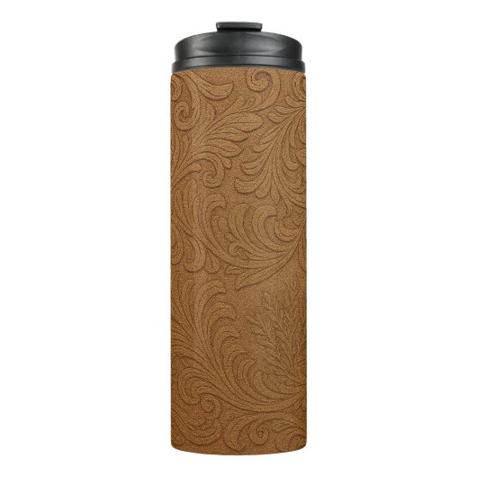 Western Tooled Suede Leather Print Thermal Tumbler タンブラー (正面)