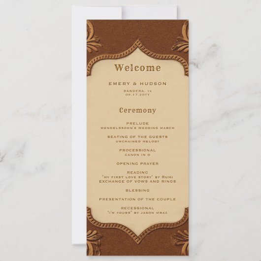 Western Tooled Terracotta Rustic Wedding Program (正面)
