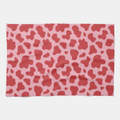 Western Valentines Day Cow Print Cowgirl Pink Red キッチンタオル (横)