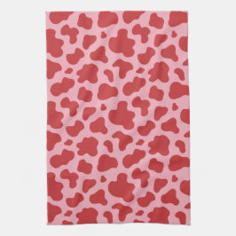 Western Valentines Day Cow Print Cowgirl Pink Red キッチンタオル