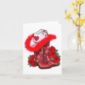 Western Valentines Day Cowgirl Boots Yeehaw Howdy  カード (黄色い花)