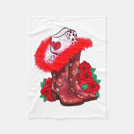 Western Valentines Day Cowgirl Boots Yeehaw Howdy  フリースブランケット (正面)