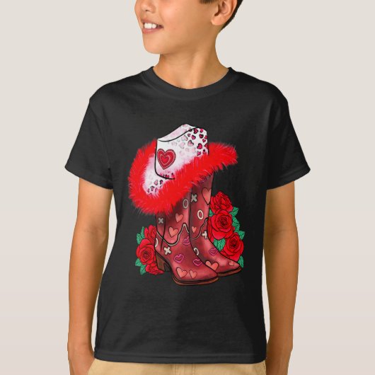 Western Valentines Day Cowgirl Boots Yeehaw Howdy Tシャツ (正面)