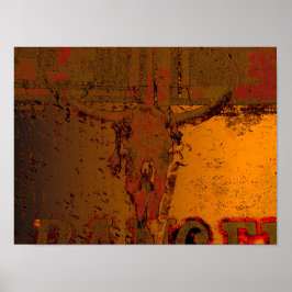 Western Vintage Bull Skull Rust Orange Country ポスター