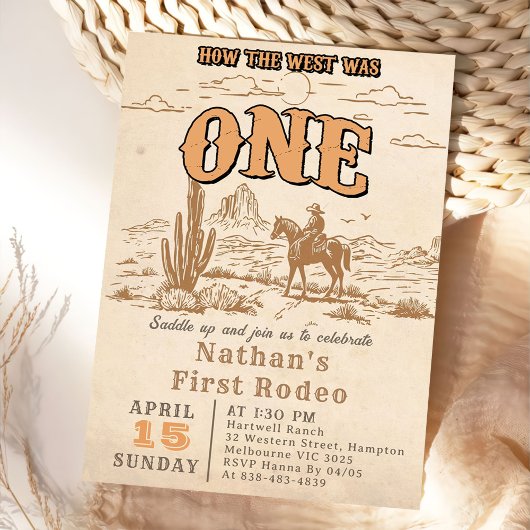 Western Vintage Rodeo 1st Birthday Invitation  招待状