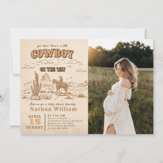 Western Vintage Rodeo Baby Shower Invitation  招待状 (正面)