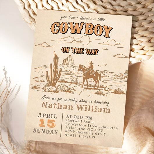 Western Vintage Rodeo Baby Shower Invitation 招待状
