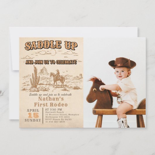 Western Vintage Rodeo Birthday Invitation 招待状 (正面)