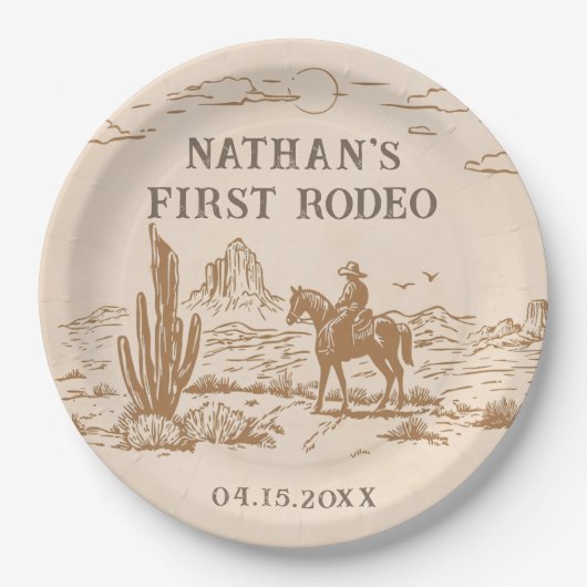 Western Vintage Rodeo Birthday Paper Plate ペーパープレート (正面)