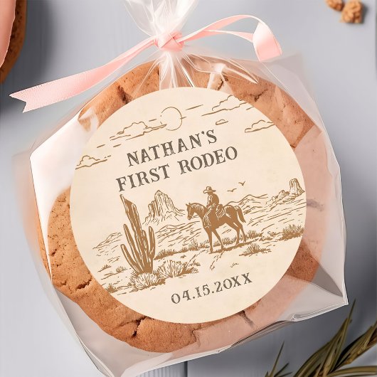 Western Vintage Rodeo Birthday Sticker ラウンドシール