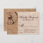 Western Wagon Wheel Burlap Weding RSVPカード (正面/裏面)
