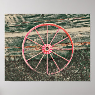 Western WagonWheel Red Country素朴ヴィンテージ ポスター