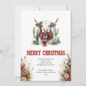 Western watercolor highland cow Christmas シーズンカード (正面)