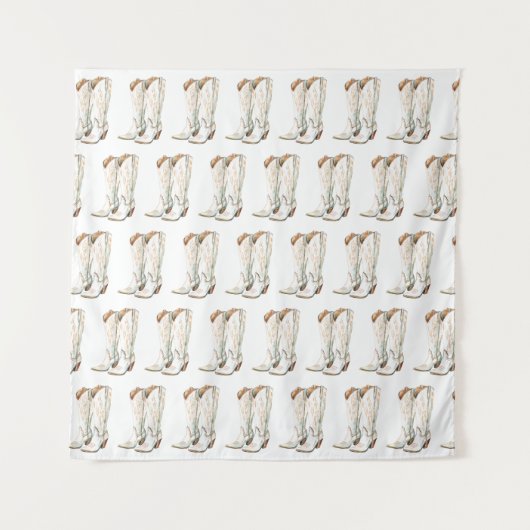 Western White Cowgirl Boots Birthday Backdrop タペストリー (正面)