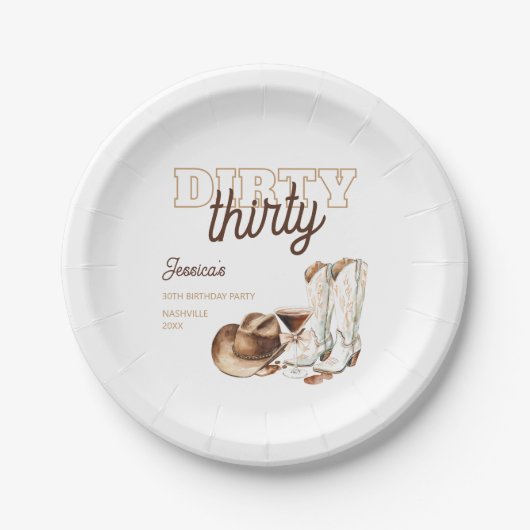 Western White Dirty Thirty 30th Birthday Party ペーパープレート (正面)