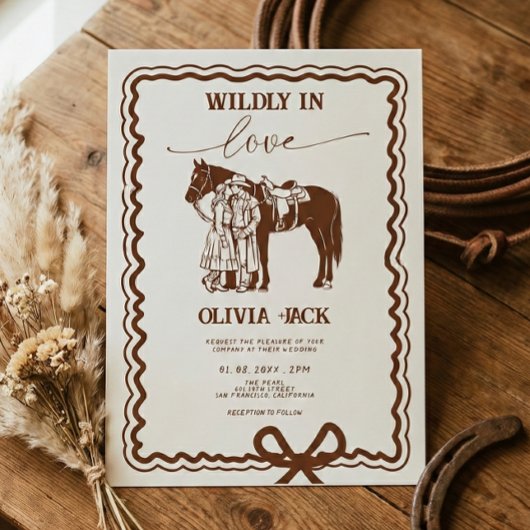 Western Wildly in love Hand Drawn Wedding 招待状