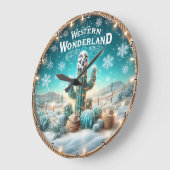 Western Wonderland Cactus Snow ラージ壁時計 (傾斜)
