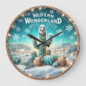 Western Wonderland Cactus Snow ラージ壁時計 (正面)