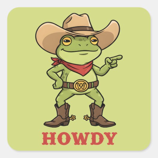 Western Yeehaw Frog Howdy Frog Funny Cowboy Meme スクエアシール (正面)