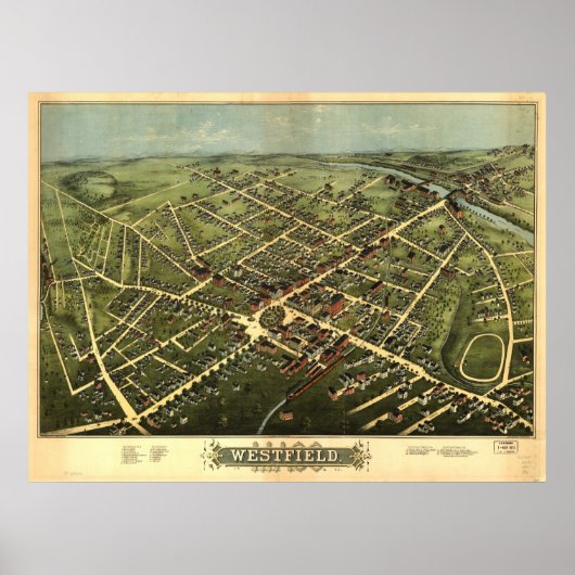 Westfield Massachusetts 1875 Antique Panoramic Map ポスター (正面)