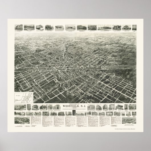 Westfield, NJ Panoramic Map - 1929 ポスター (正面)