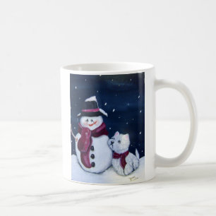 Westieおよび雪だるまのマグ コーヒーマグカップ