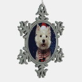 Westieのクリスマス スノーフレークピューターオーナメント (左)